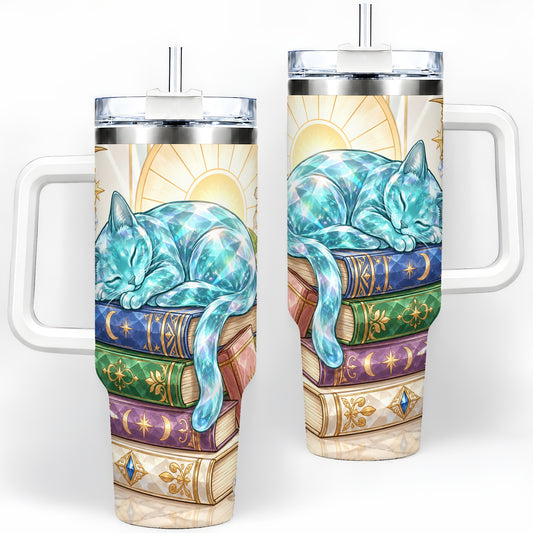 Celestial Sleeping Cat 40oz Tumbler, Printed Drinkware for Cat Lovers