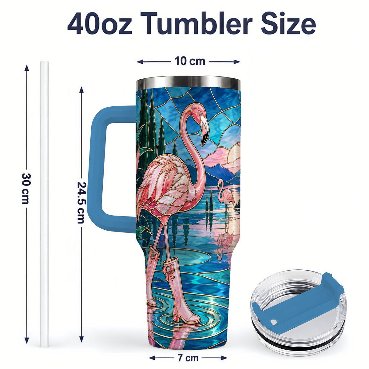 #pl[40oz|Blue] Stained Glass Style Flamingo 40oz Tumbler for Bird Lovers