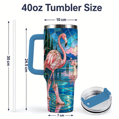 #pl[40oz|Blue] Stained Glass Style Flamingo 40oz Tumbler for Bird Lovers