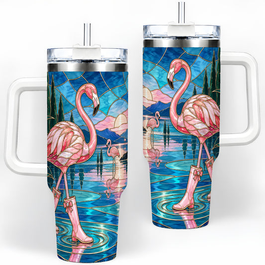 Stained Glass Style Flamingo 40oz Tumbler for Bird Lovers