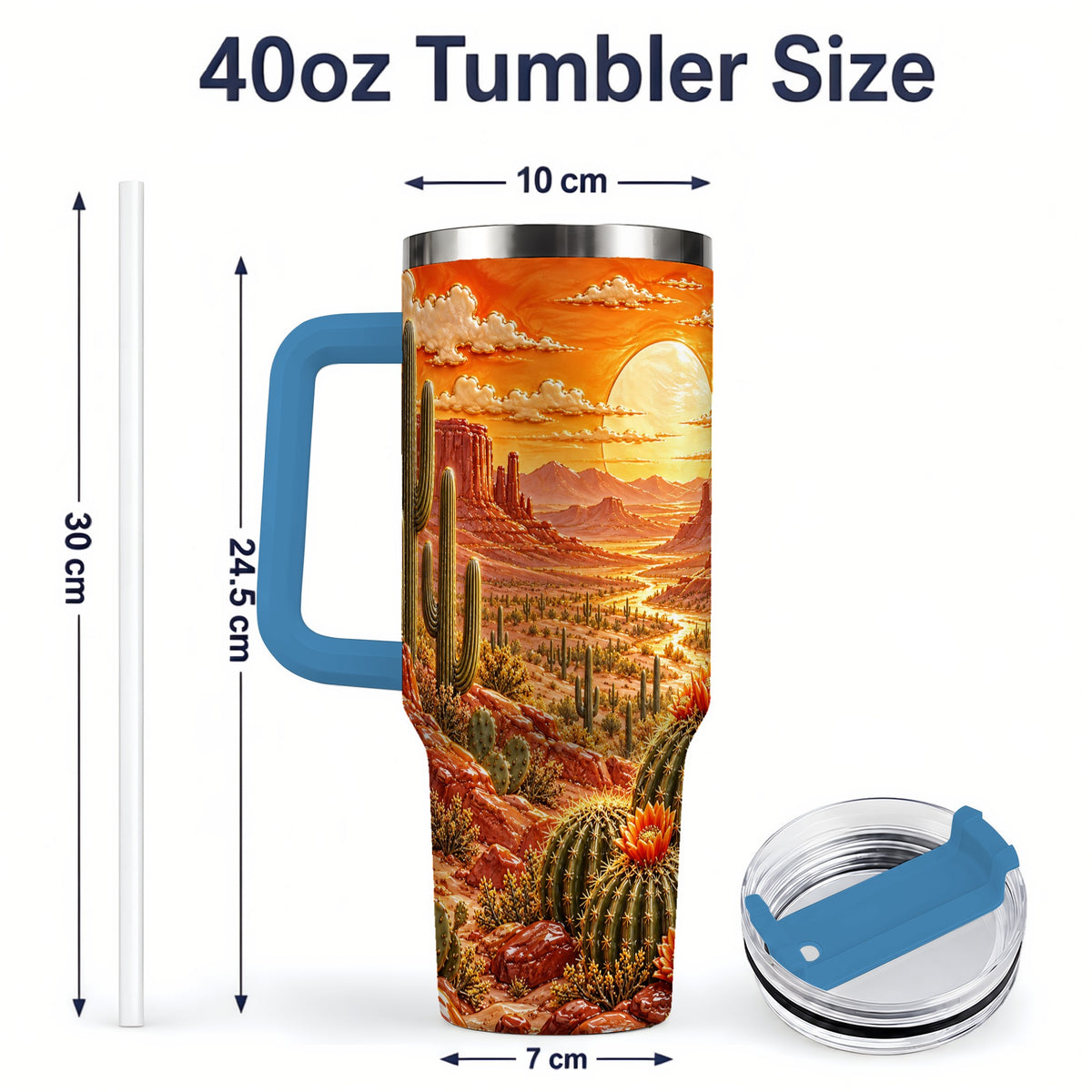 #pl[40oz|Blue] Desert Cactus Sunset 40oz Tumbler for Southwest Style Fans