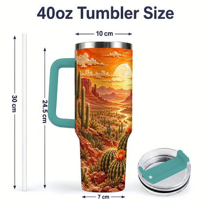 #pl[40oz|Green] Desert Cactus Sunset 40oz Tumbler for Southwest Style Fans