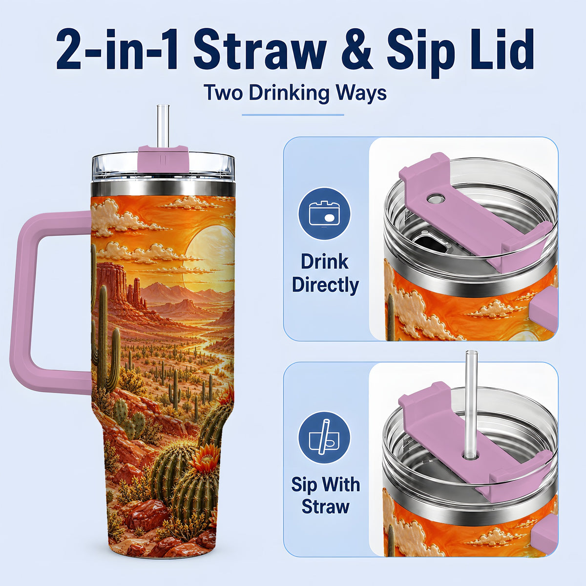 #pl[40oz|Pink] Desert Cactus Sunset 40oz Tumbler for Southwest Style Fans