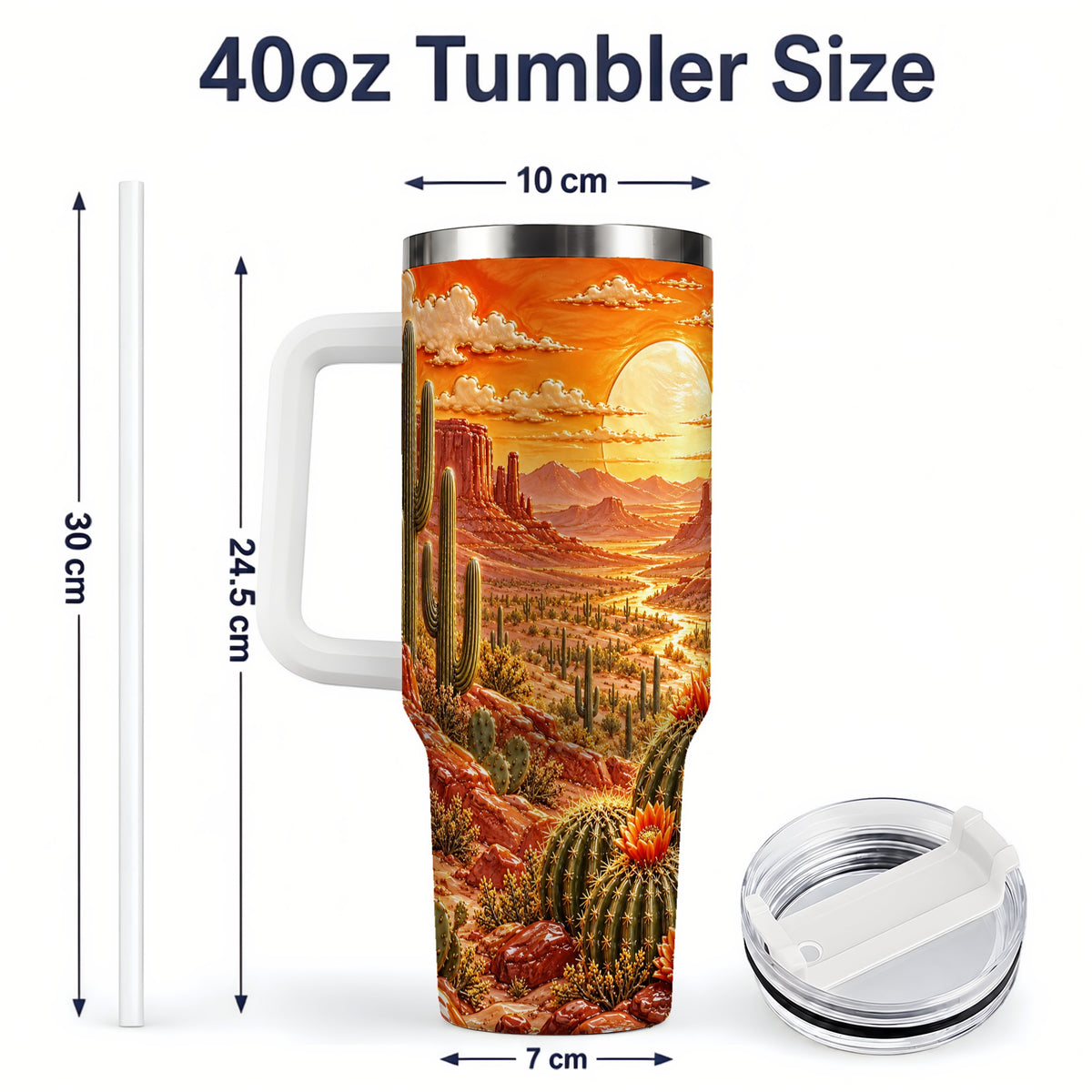 #pl[40oz|White] Desert Cactus Sunset 40oz Tumbler for Southwest Style Fans
