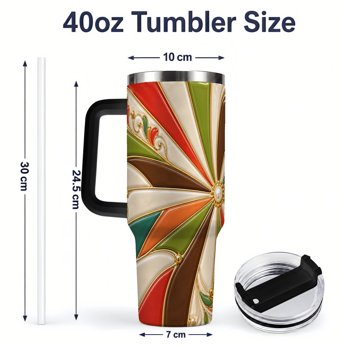 #pl[40oz|Black] Retro Geometric Swirl 40oz Tumbler for Abstract Art Fans