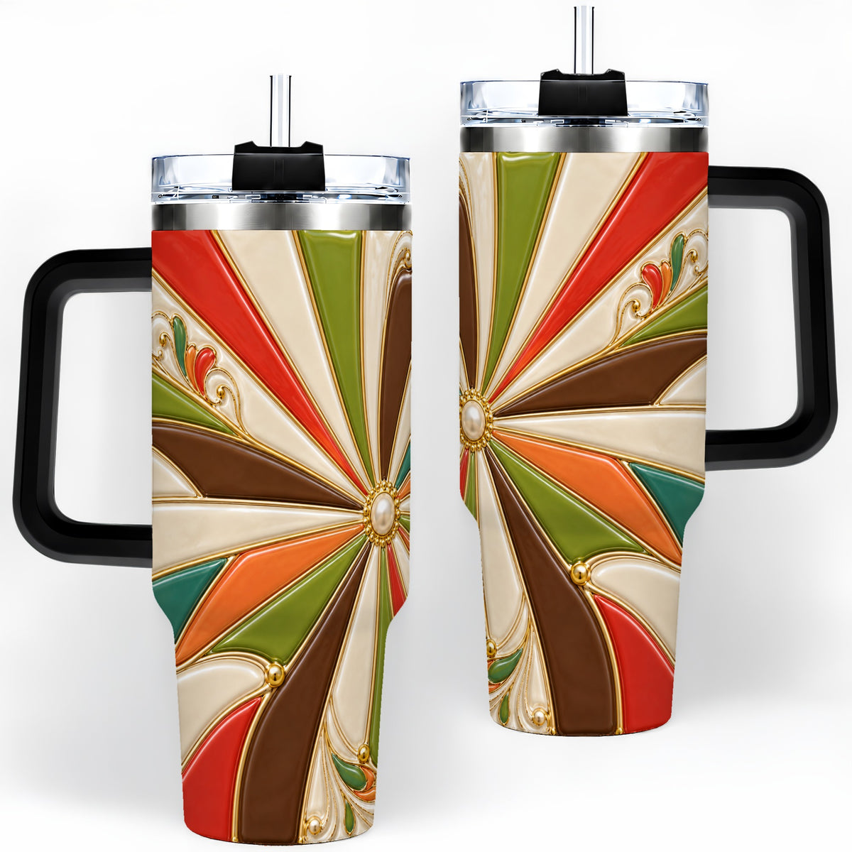 #pl[40oz|Black] Retro Geometric Swirl 40oz Tumbler for Abstract Art Fans
