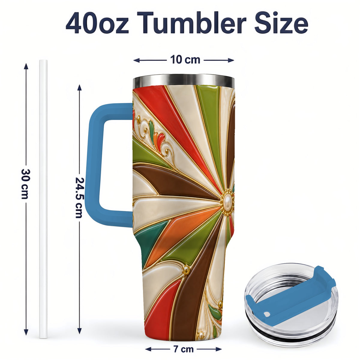 #pl[40oz|Blue] Retro Geometric Swirl 40oz Tumbler for Abstract Art Fans