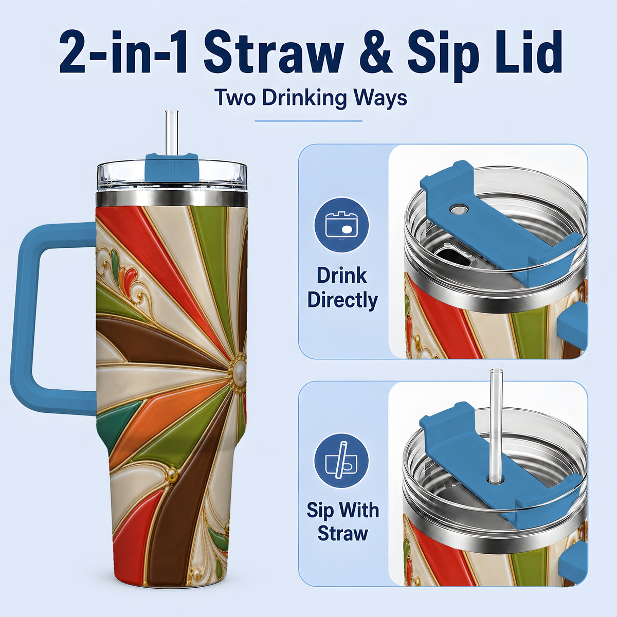 #pl[40oz|Blue] Retro Geometric Swirl 40oz Tumbler for Abstract Art Fans