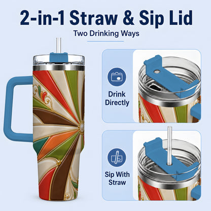 #pl[40oz|Blue] Retro Geometric Swirl 40oz Tumbler for Abstract Art Fans