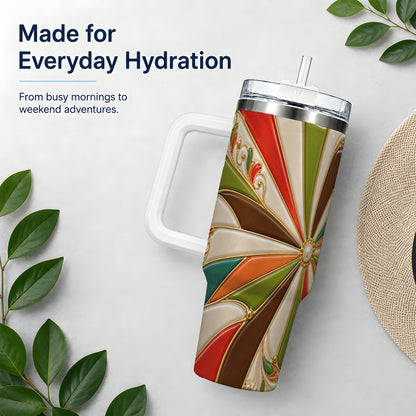 Retro Geometric Swirl 40oz Tumbler for Abstract Art Fans