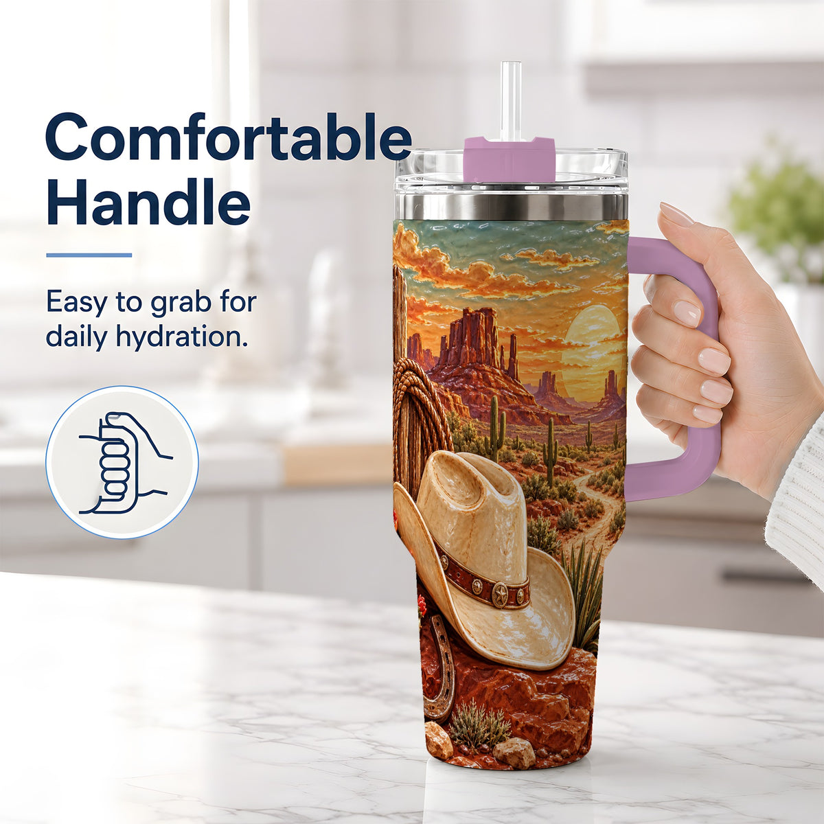 #pl[40oz|Pink] Western Cowboy Desert 40oz Tumbler for Western Style Fans