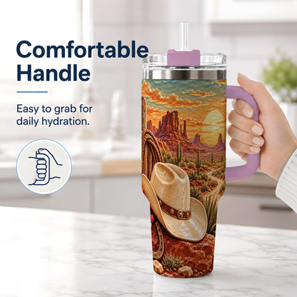 #pl[40oz|Pink] Western Cowboy Desert 40oz Tumbler for Western Style Fans