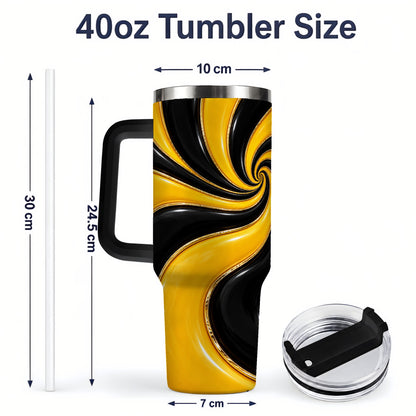 #pl[40oz|Black] Yellow Black Abstract Swirl 40oz Tumbler for Modern Art Fans