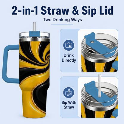 #pl[40oz|Blue] Yellow Black Abstract Swirl 40oz Tumbler for Modern Art Fans