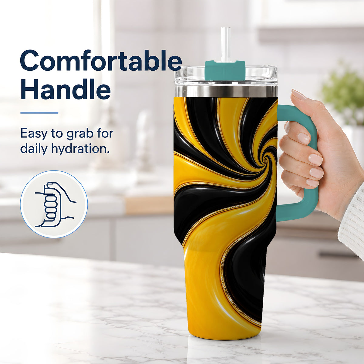 #pl[40oz|Green] Yellow Black Abstract Swirl 40oz Tumbler for Modern Art Fans