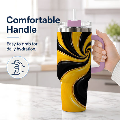 #pl[40oz|Pink] Yellow Black Abstract Swirl 40oz Tumbler for Modern Art Fans
