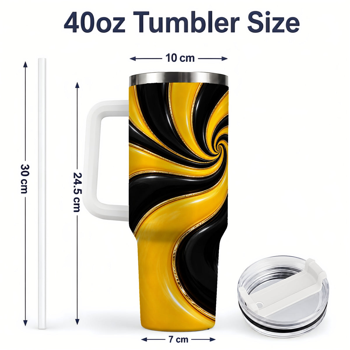 #pl[40oz|White] Yellow Black Abstract Swirl 40oz Tumbler for Modern Art Fans