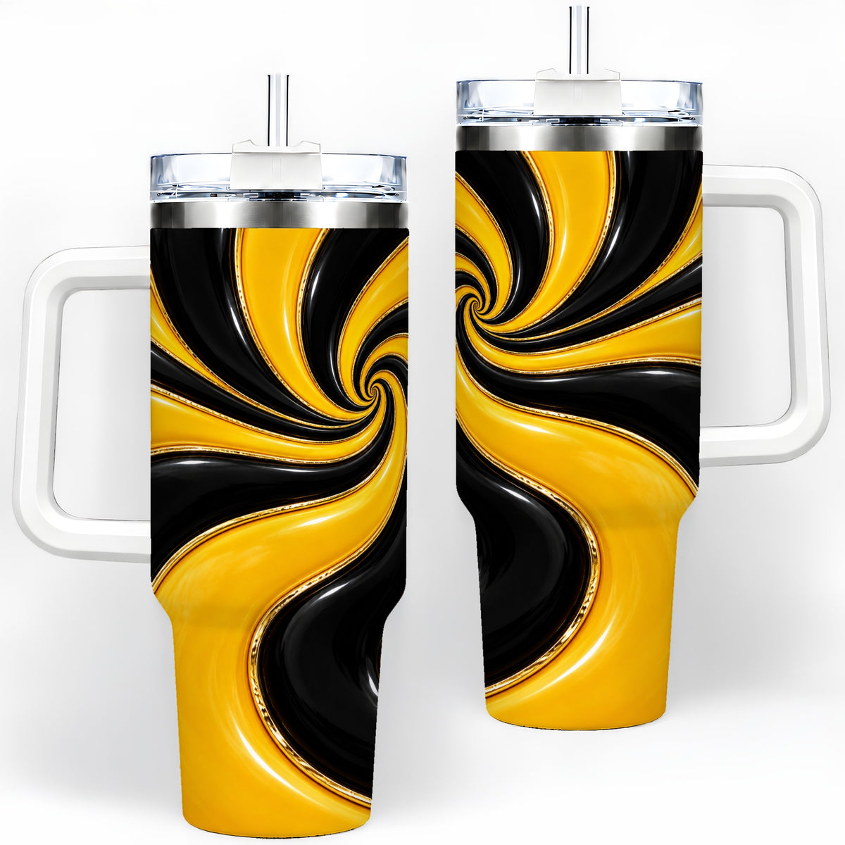 Yellow Black Abstract Swirl 40oz Tumbler for Modern Art Fans