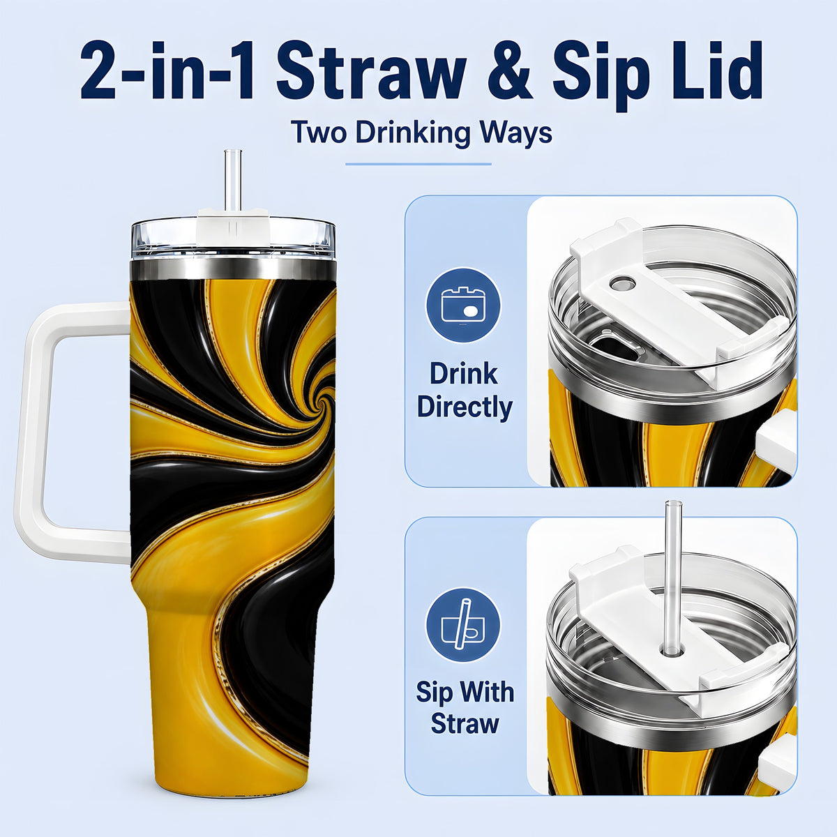 #pl[40oz|White] Yellow Black Abstract Swirl 40oz Tumbler for Modern Art Fans