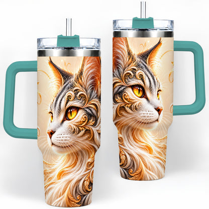 #pl[40oz|Green] Ornate Filigree Cat Portrait 40oz Tumbler for Cat Lovers