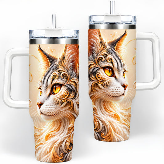 Ornate Filigree Cat Portrait 40oz Tumbler for Cat Lovers