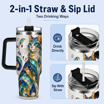 #pl[40oz|Black] Stained Glass Style Cat 40oz Tumbler for Cat Lovers