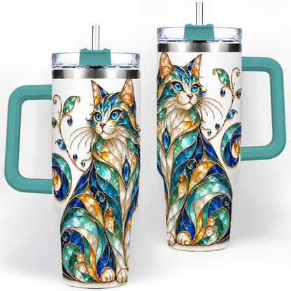 #pl[40oz|Green] Stained Glass Style Cat 40oz Tumbler for Cat Lovers