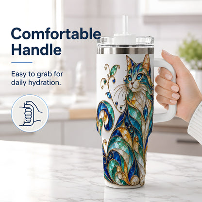 #pl[40oz|White] Stained Glass Style Cat 40oz Tumbler for Cat Lovers