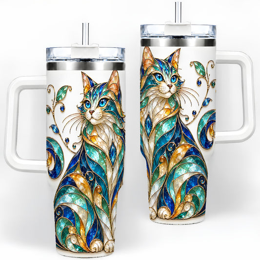 Stained Glass Style Cat 40oz Tumbler for Cat Lovers