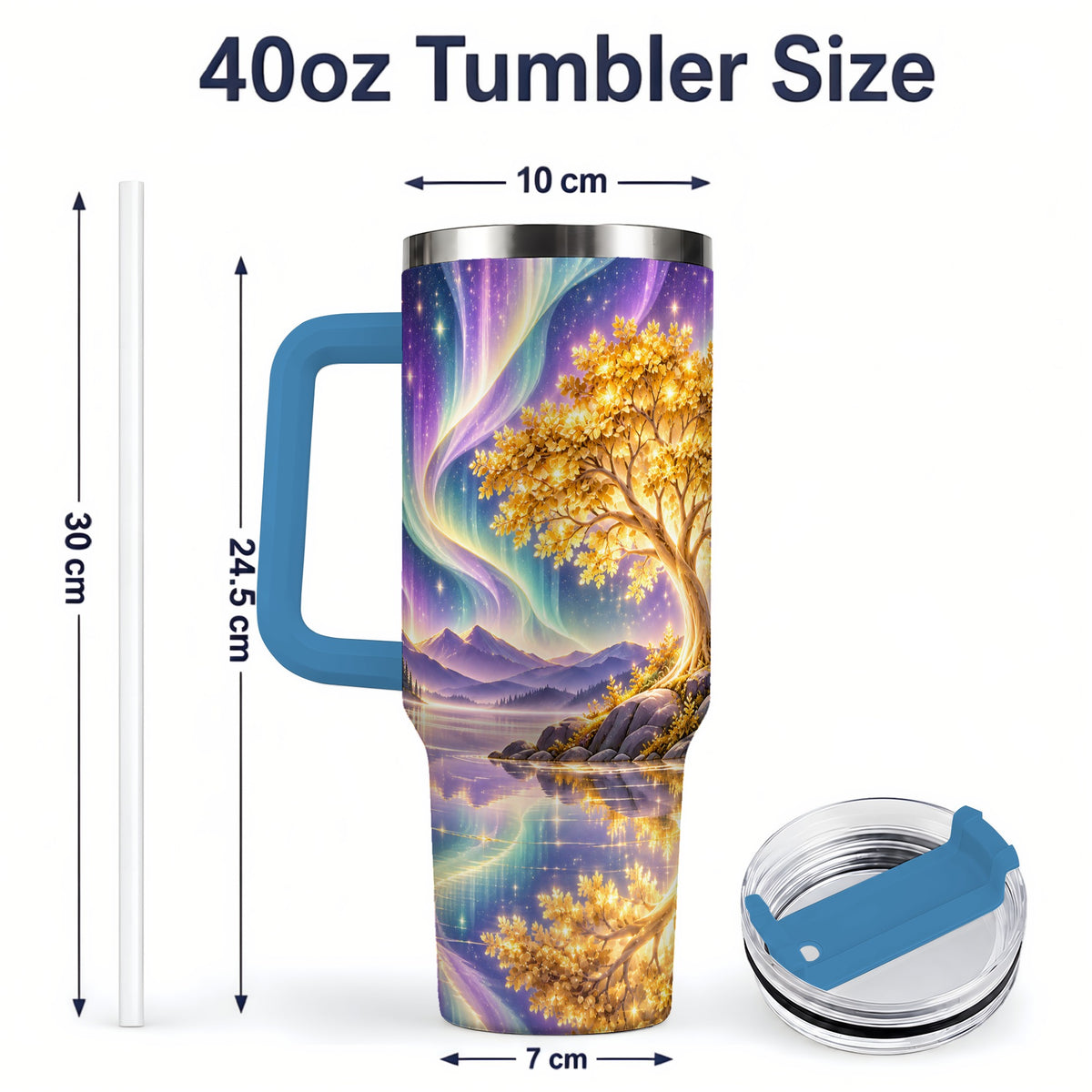 #pl[40oz|Blue] Golden Tree Aurora 40oz Tumbler for Nature Lovers