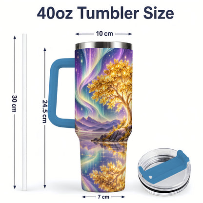#pl[40oz|Blue] Golden Tree Aurora 40oz Tumbler for Nature Lovers