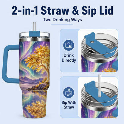 #pl[40oz|Blue] Golden Tree Aurora 40oz Tumbler for Nature Lovers