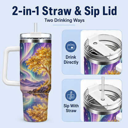 #pl[40oz|White] Golden Tree Aurora 40oz Tumbler for Nature Lovers