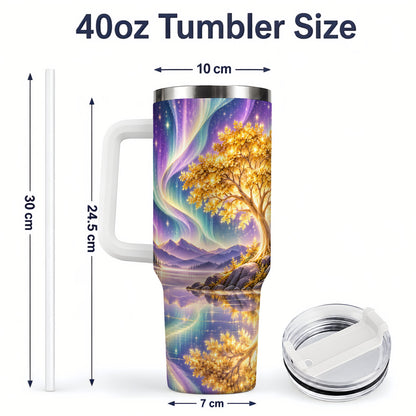 #pl[40oz|White] Golden Tree Aurora 40oz Tumbler for Nature Lovers