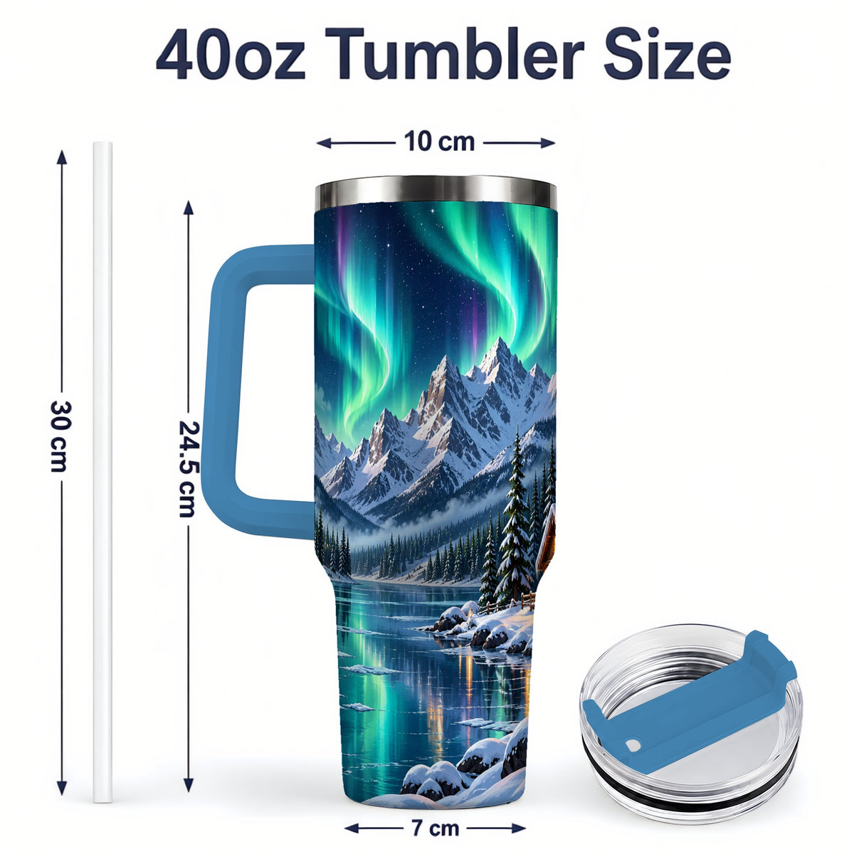 #pl[40oz|Blue] Winter Cabin Aurora 40oz Tumbler for Nature Lovers