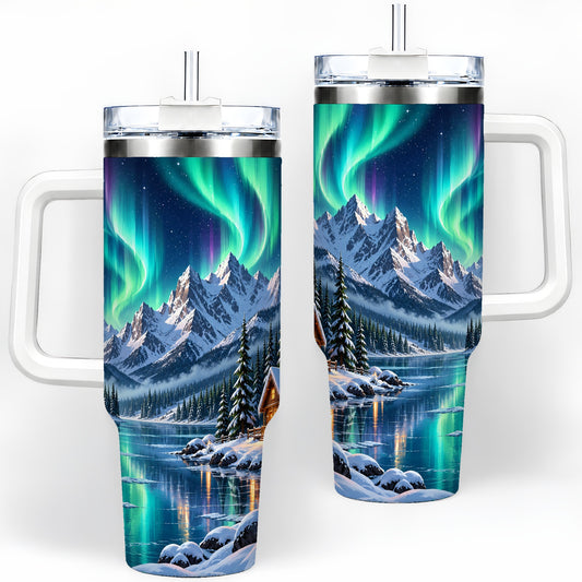 Winter Cabin Aurora 40oz Tumbler for Nature Lovers