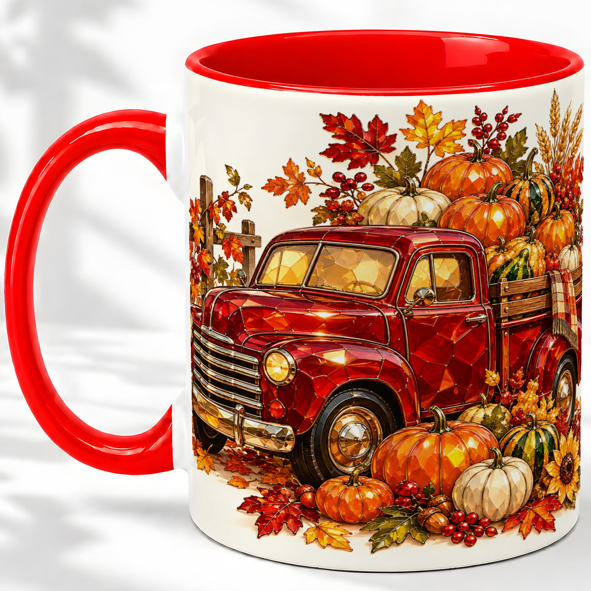 Vintage Fall Pumpkin Truck Ceramic Mug, Autumn Harvest Artwork