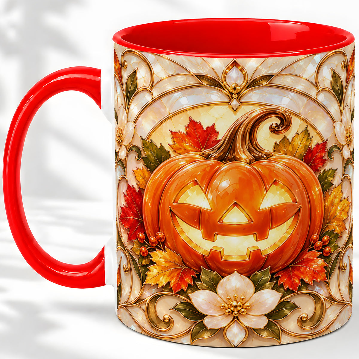 Halloween Pumpkin Ceramic Mug, Autumn Jack O Lantern Artwork