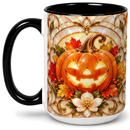 #pl[15oz|Black] Halloween Pumpkin Ceramic Mug, Autumn Jack O Lantern Artwork
