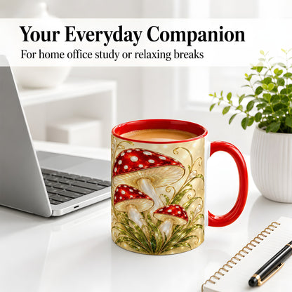 #pl[11oz|Red] Red Mushroom Botanical Accent Mug, Mug with Woodland Artwork