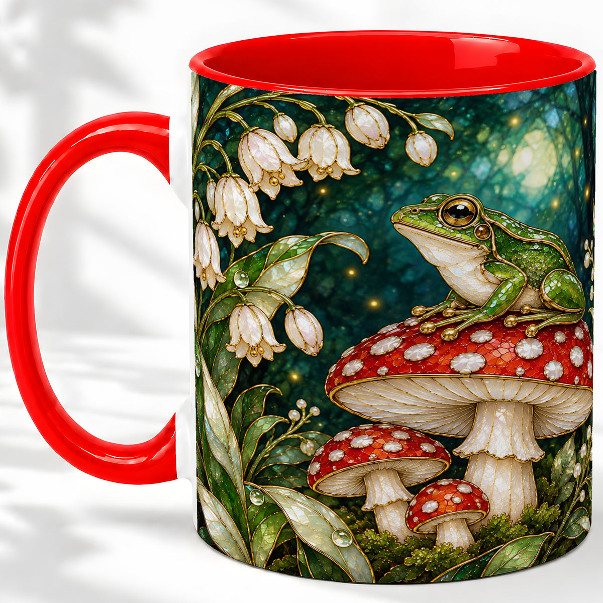 Frog Mushroom Forest Accent Mug, Mug with Woodland Floral Artwork