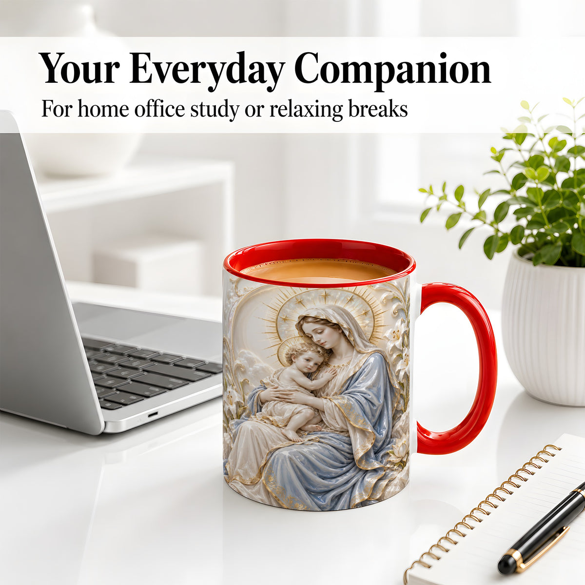 #pl[11oz|Red] Mary and Child Ceramic Mug with Sacred Lily Floral Artwork