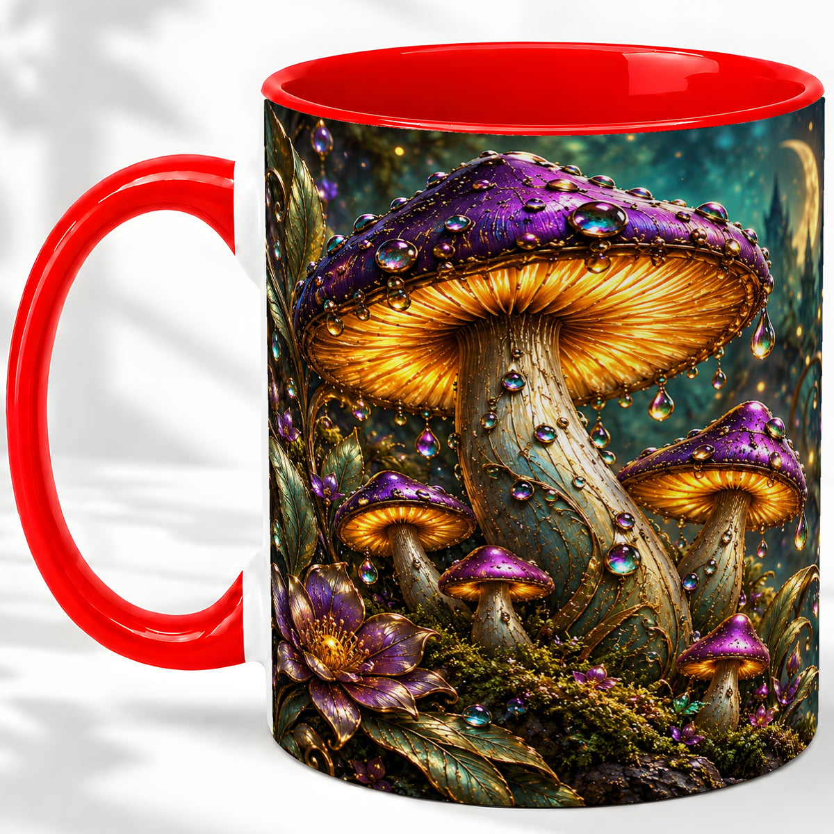 Enchanted Mushroom Ceramic Mug with Glowing Fantasy Forest Art