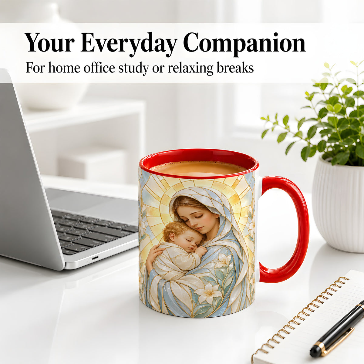 #pl[11oz|Red] Stained Glass Style Mary Ceramic Mug with Floral Faith Art