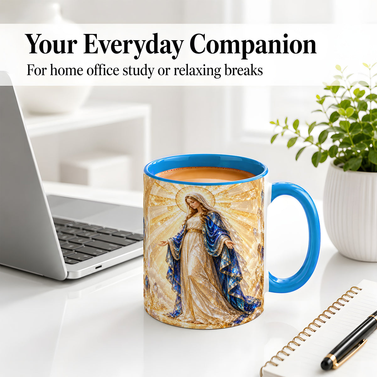 #pl[11oz|Blue] Radiant Mary Ceramic Mug with Crystal Style Sacred Artwork