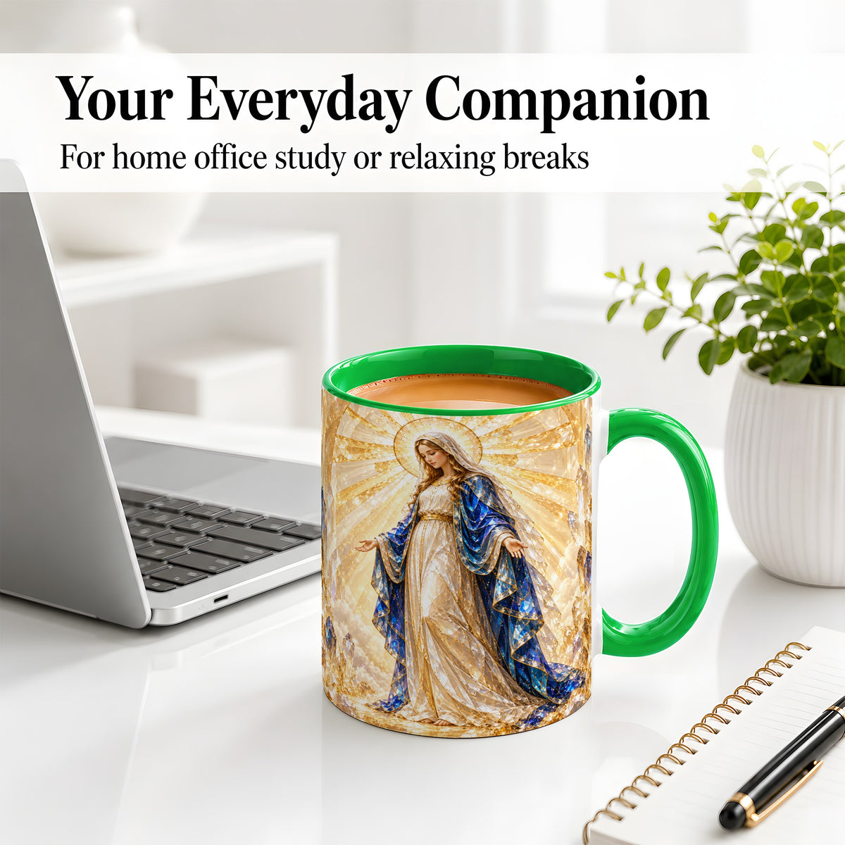 #pl[11oz|Green] Radiant Mary Ceramic Mug with Crystal Style Sacred Artwork