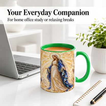#pl[11oz|Green] Radiant Mary Ceramic Mug with Crystal Style Sacred Artwork