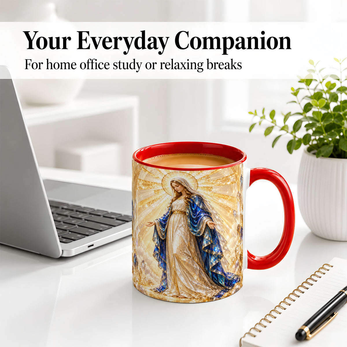 #pl[11oz|Red] Radiant Mary Ceramic Mug with Crystal Style Sacred Artwork