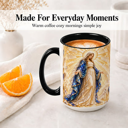 #pl[15oz|Black] Radiant Mary Ceramic Mug with Crystal Style Sacred Artwork