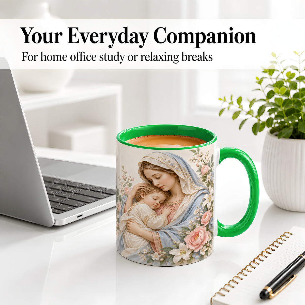 #pl[11oz|Green] Mother and Child Floral Ceramic Mug with Pastel Botanical Art